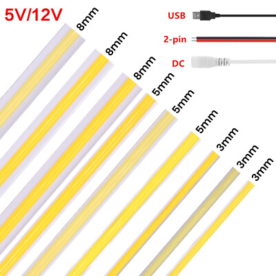 5V 12V COB LED Streifen Lichtband Stripe Lichterkette Selbstklebend 3mm 5mm 8mm