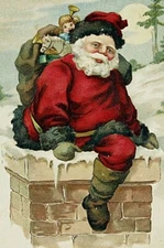 C. 1910 Santa Claus On Chimney with Moon & Toys Horse Doll Embossed Postcard