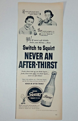 1950's SQUIRT Soft Drink Soda Drink After Thirst Woman Slim Vintage Print Ad