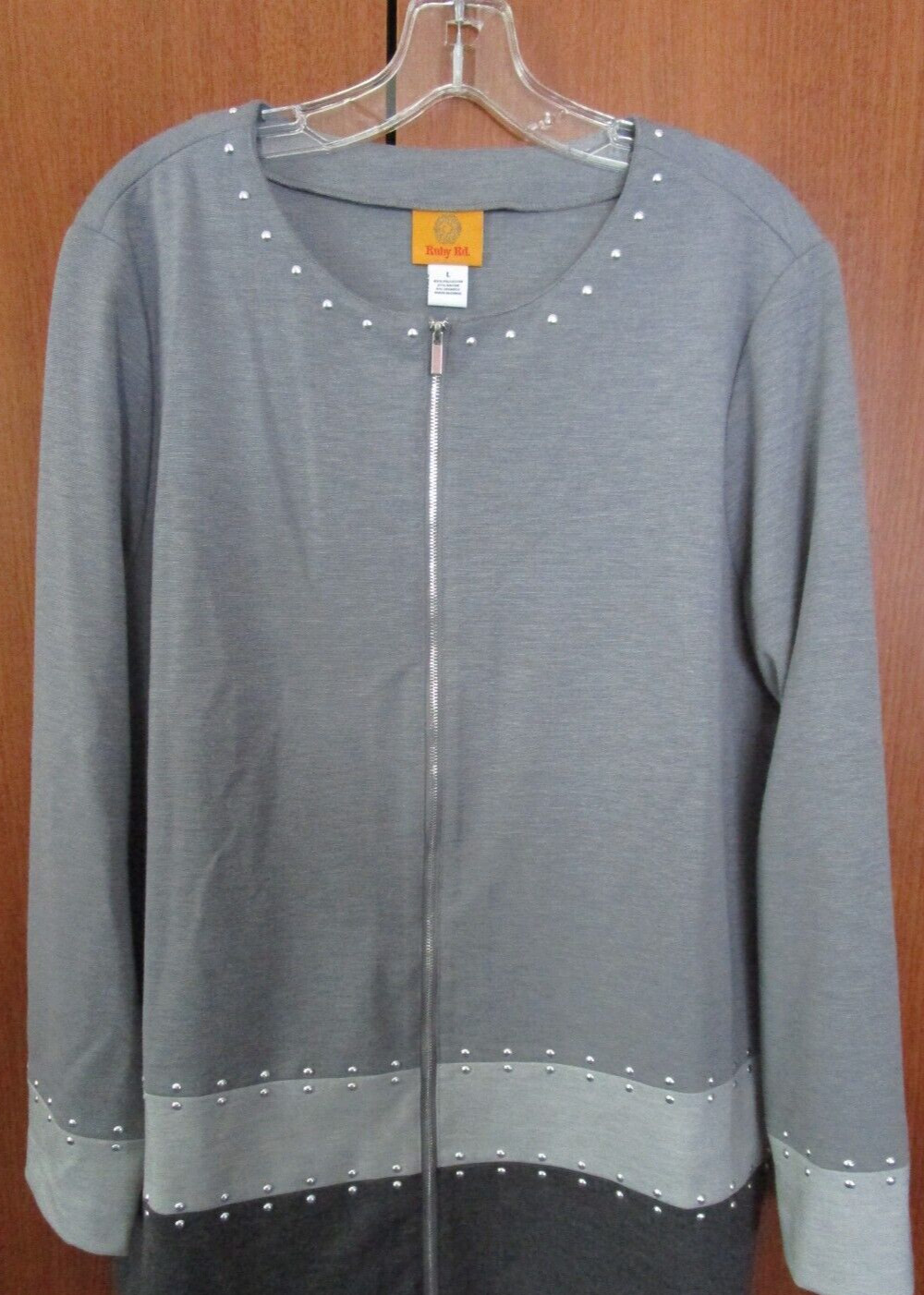 Ruby Rd Zipper Jacket w Studs Large Polyester Ray… - image 1