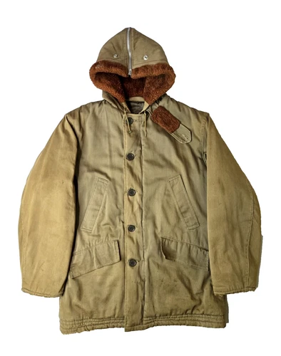 US Military Vintage 40s WW2 OG Faux Fur Talon Zip Hood B-9 Parka Jacket Mens M