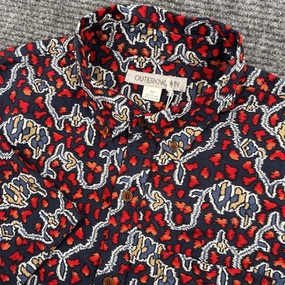 Outerknown Studio S/S Button Up Shirt Men's Small  Organic Indigo Floral NWT $98