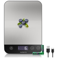 Digitale K&uuml;chenwaage 15 kg Edelstahl K002 mit LCD-Anzeige Wiederaufladbar