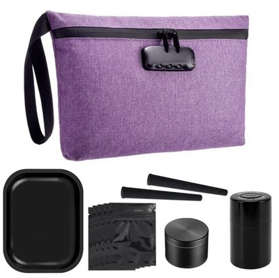PURPLE Smell Proof Locking, Stash Bag, Complete with 11 Accessories, Grinder,