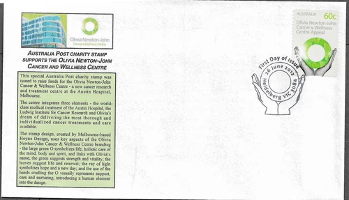 AUSTRALIA - 2012 FIRST DAY COVER-OLIVIA NEWTON-JOHN CANCER CENTRE CHARITY ISSUE