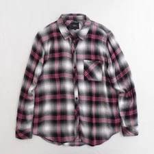 Rails Hunter Plaid Flannel Shirt Black Taffy Pink White Womens Size Large Rayon