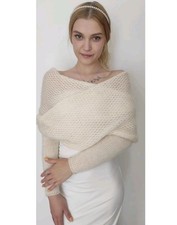 Silk Mohair Wedding Bridal Wrap Sweater Scarf With Sleeves MSRP 89.35 LARGE