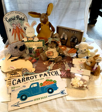 Mixed lot Easter Spring Decorations Wooden signs, plush bunnies, craft supplies