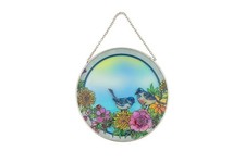 Stained Glass Bluebird Suncatcher   Large 6.5" Circular Window Hanging