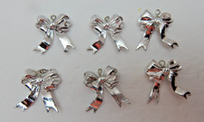 6 - New Mini Silver Color Plastic Bows for Crafts Village Displays W322