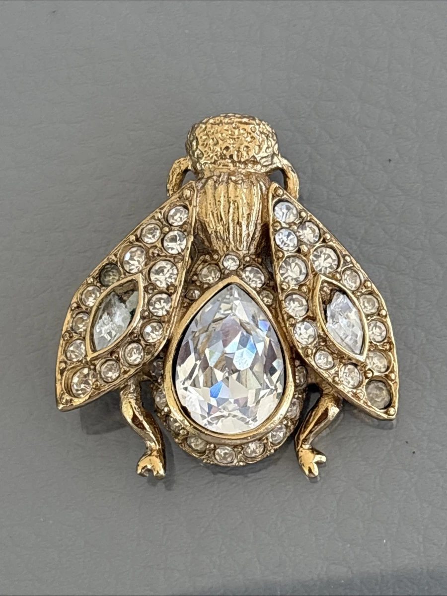Broche Vintage Dorée Avec Anneau Vert - Métal - Occasion