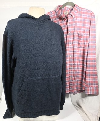2-PC NEW MENS FAHERTY HOODIE & COASTLINE PLAID LONG SLEEVE SHIRT SZ XL