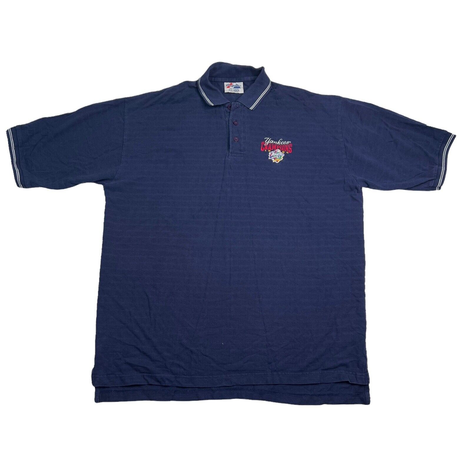 Majestic VTG 1998 NY Yankees World Series Champions Polo Shirt Navy Mens XXL