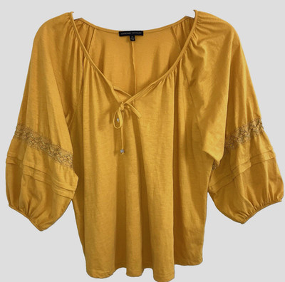 ADRIENNE VITTADINI 2X Gold Yellow Relaxed Fit 3/4 Sleeve Cotton Knit Top Umber I
