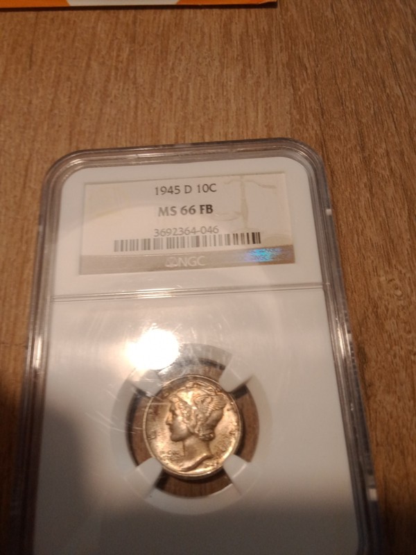 1945 D Mercury Dime Unc MS66 FB NGC Nice Toning Original Collection