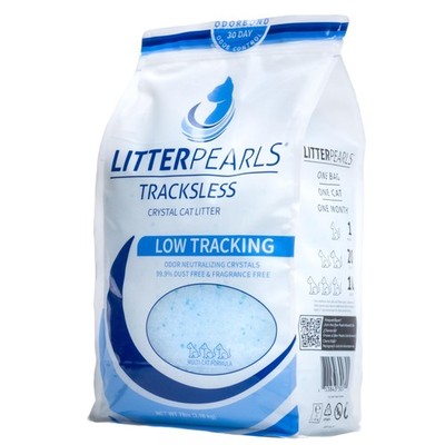 Litter Pearls Tracksless Unscented Non-Clumping Crystal Cat Litter with Odorb...