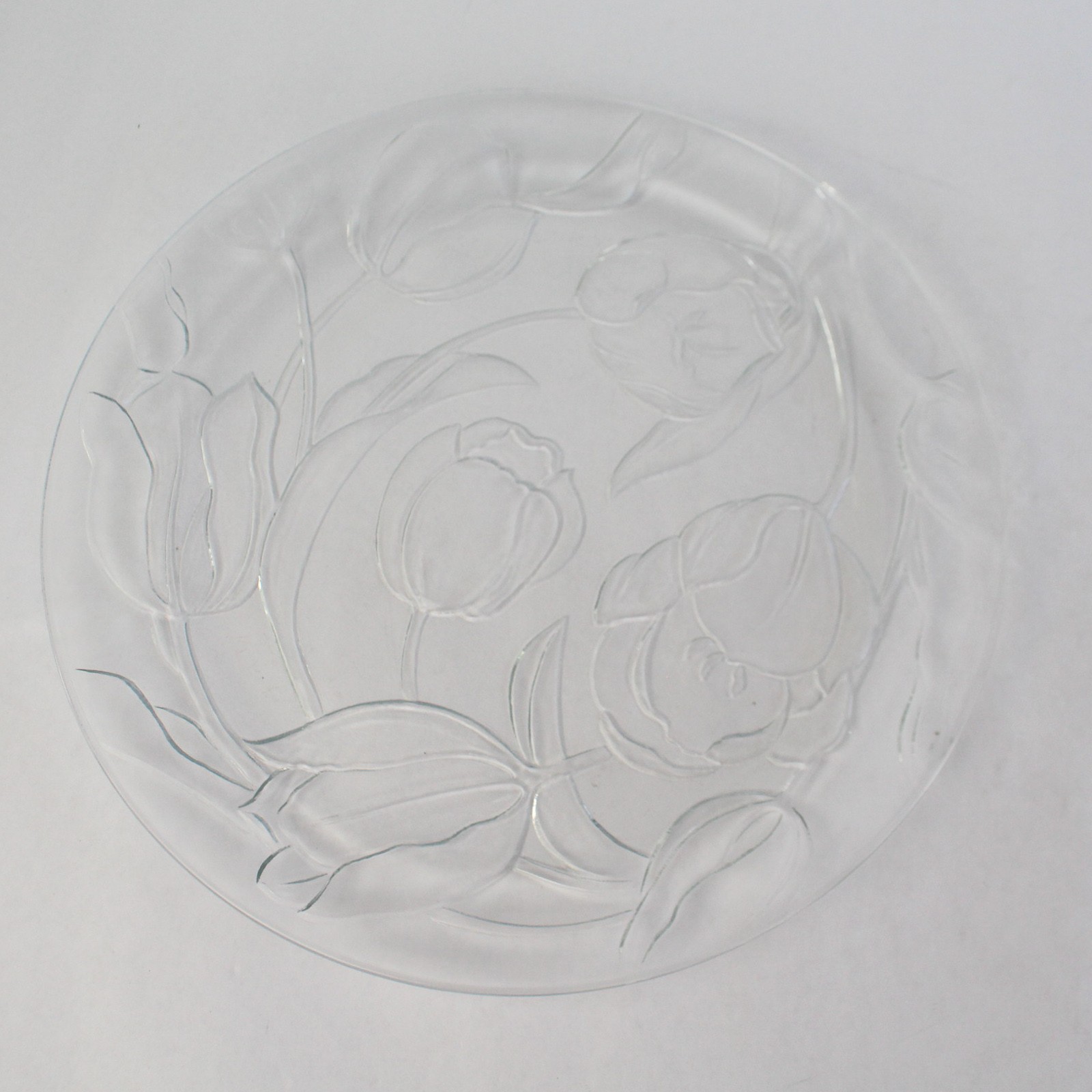 Vintage Indiana Glass Floral Tulip Design Clear Glass Platter 13"