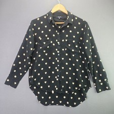 Madewell Button Up Shirt Heart Polka Dot Blouse S Black Tan Long Sleeve Pockets