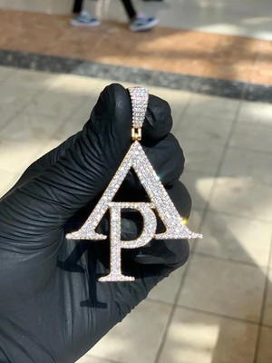 Custom ''AP'' Letter Pendant 2.00Ct Round Real MOISSANITE 14K Yellow Gold Plated