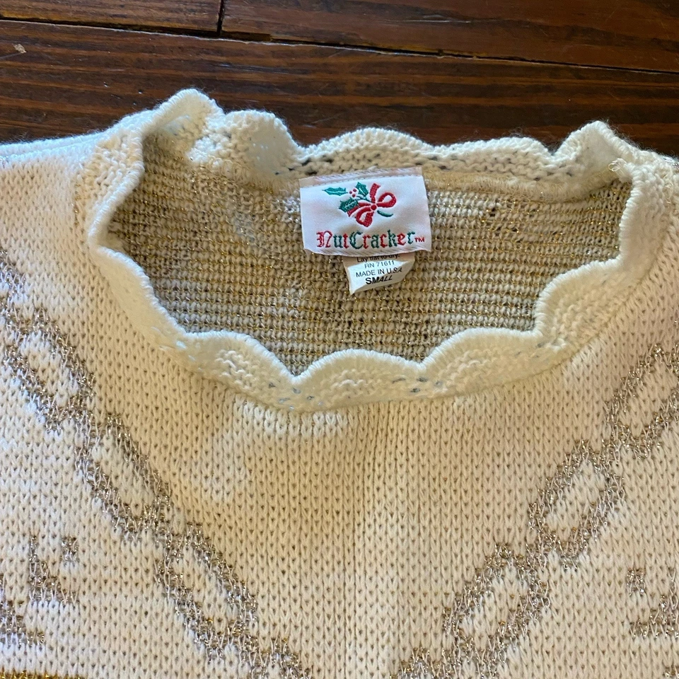 VTG Snowflake Christmas Sweater Metallic Gold Silver Nutcracker Tunic Holiday - Image 2 of 4