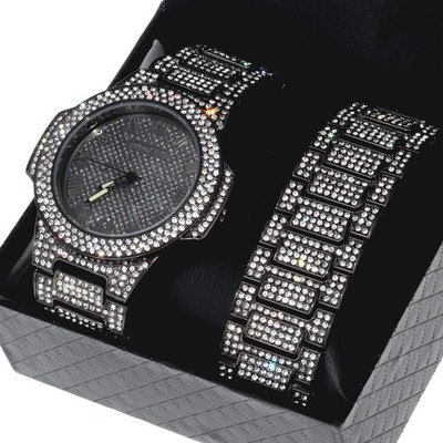 Techno King Bling Gun Watch & Bracelet Set Men's Hip Hop Set