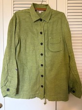 Coldwater Creek Roll Button Up Green Linen Jacket Shirt Sz XL 14-16
