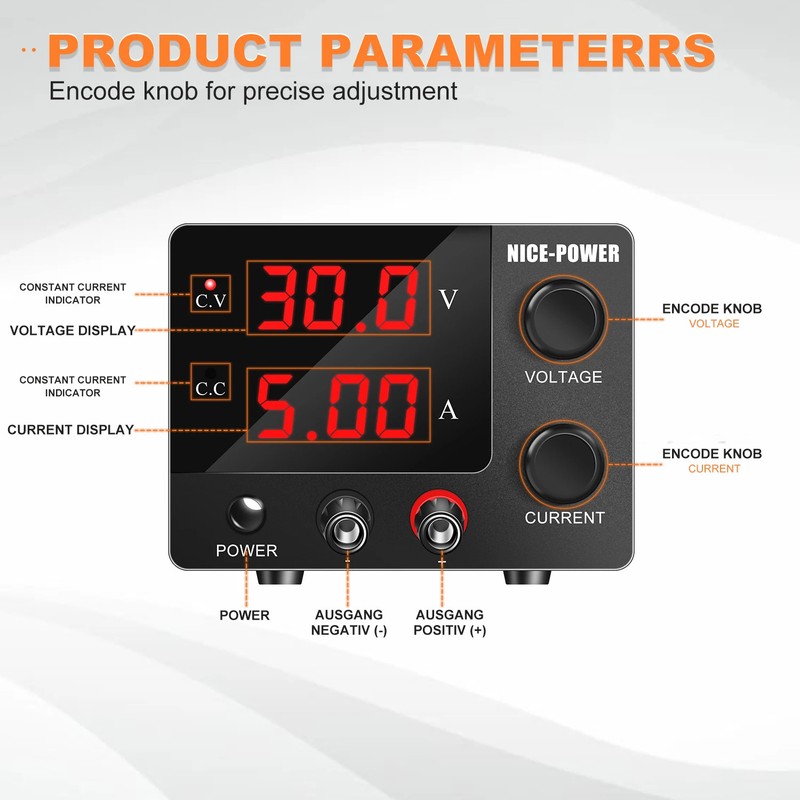 30V 5A Adjustable Lab DC Power Supply 100-240V AC Mini Digital Bench Regulator