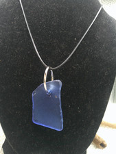 BLUES Sea glass jewelry Hawaii sea glass necklace 18 black leather chord great