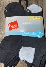 Hanes  Womens 12-Pair No-Show Socks Polyester Blend Black Gray  Shoe Size 8-12