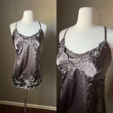 Vintage Y2K Cami Top Brown Satin Embroidered Sequin Strappy Fairy Whimsigoth