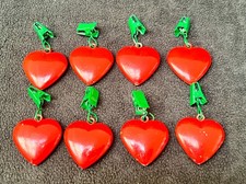Set of 8 Cherry Red Heart Picnic Tablecloth Drapery Weights Valentines Day Steel