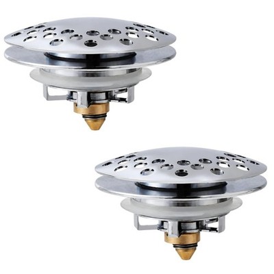 2pc Universal Tub & Sink Drain Plug Stopper Pop-Up Strainer Hair Catcher Chrome