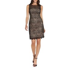 Adrianna Papell Women's Cocktail Dress Size 8 Black Lace Sleeveless Sheath