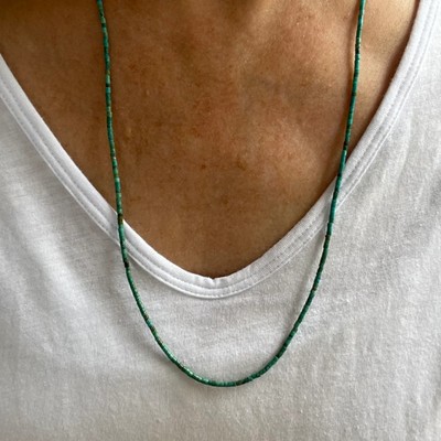 2mm Kingman Turquoise Heishi Necklace Solid 14K Gold Minimalist Jewelry