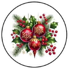 RED CHRISTMAS ORNAMENTS ENVELOPE SEALS LABELS STICKERS FAVORS