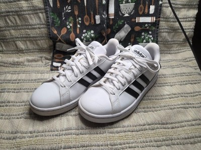 Adidas Grand Court White Black stripes size 8