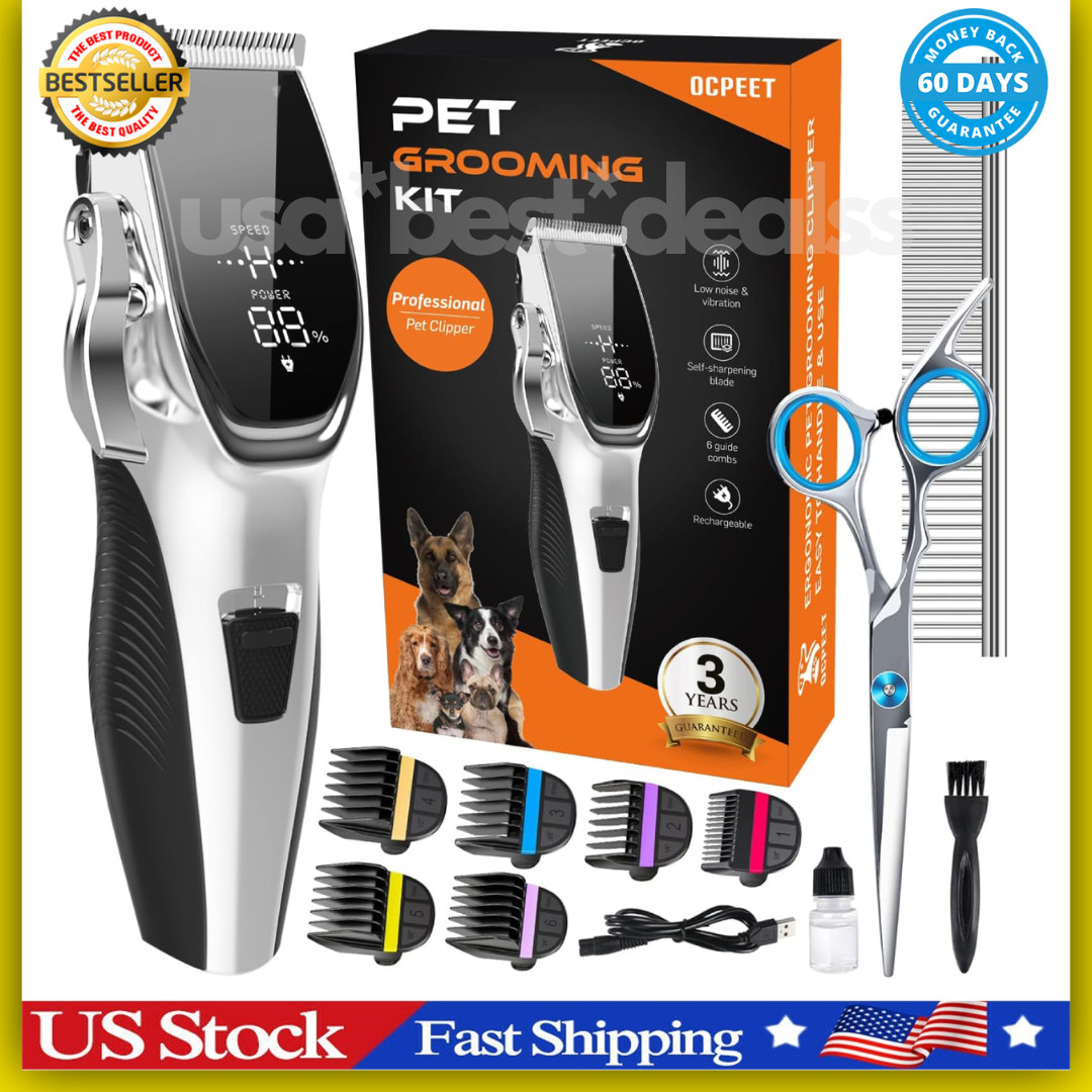 Professional PET CLIPPERS Dog Grooming Kit Heavy Duty Trimmer Thick Hair US