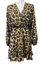 Shein Size M - 38”Leopard Print Wrap Look  Long Sleeved Dress