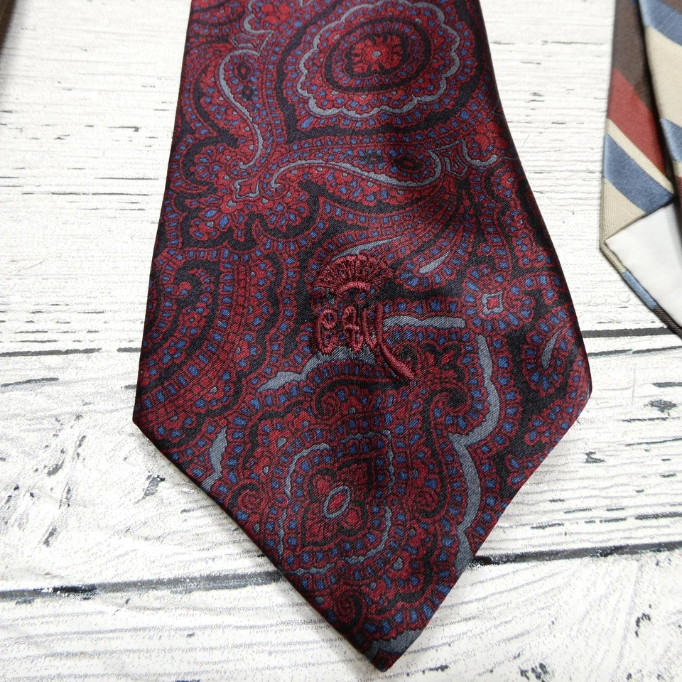 Lote de 3 Corbatas Condesa Mara Para Hombres Marrón Paisley Rayas Geométricas Sixtino Satén Foto 2 de 4