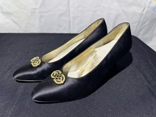 Vintage Salvatore Ferragamo Satin Pumps with a Pointed Toe and Decorative Buckle