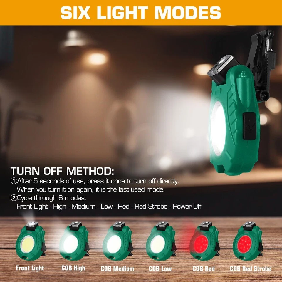 EverBrite Rechargeable COB Keychain Work Light 2Pack Magnetic Flashlight 6 Modes - Image 2 of 4