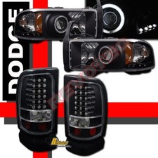 94-01 Dodge Ram 1500 2500 3500 Black Halo Projector Headlights Led Tail Lights
