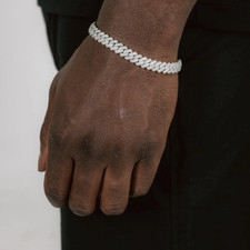 MOISSANITE Real Cuban Link Chain 8mm Iced Hip Hop 925 Silver Bracelet 7"