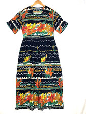 M.P.H. Midi Dress Womens Large Boho Retro Beaded Floral Tie Artsy Wearable art