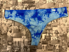 Victoria's Secret PINK Seamless Thong Stretchy Panty Light Sky Blue Tie Dye M