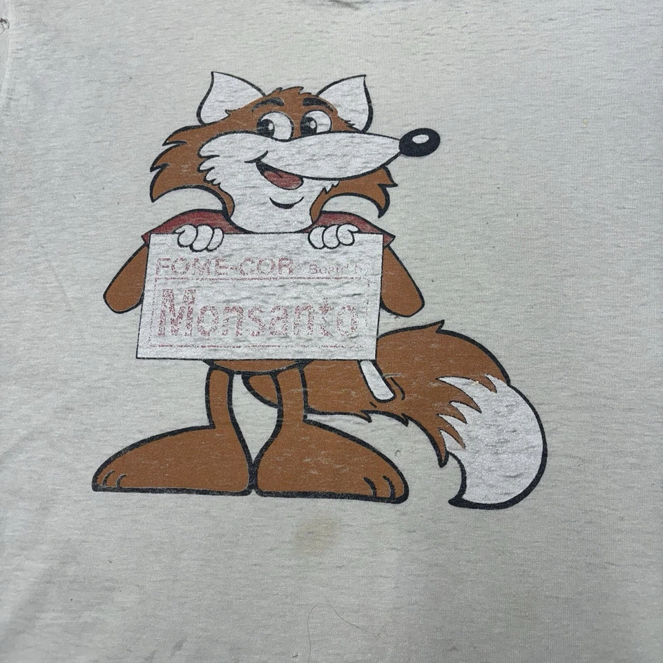 Camisa De Colección Años 80 Fox Fome-Cor Monsanto Biotecnología Agricultura Dibujos Animados Talla Grande Foto 2 de 4