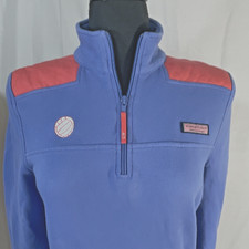 Vineyard Vines Women's Cotton Blue Orange 1/4 Zip Jacket Pullover Sweater Small