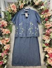 Premier International Denim Dress & Shirt Sz Extra Large XL Flowers 2 Piece 2PC