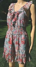 NWOT David Kahn Med Floral Mini Dress Sheer Lined High Waist Sleeveless EUC Rare