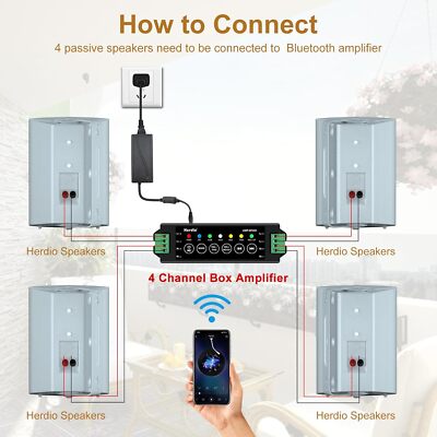 Herdio 4 x 4'' Outdoor-Lautsprecher 400W Bluetooth Wall Mount Home Theater System